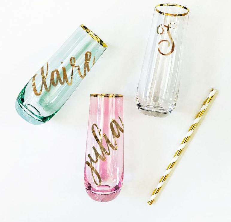 Personalized Script Stemless Glasses - Bride and Jewel