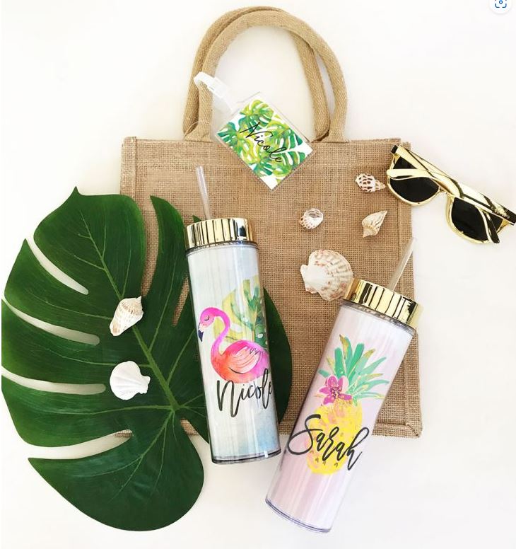 Personalized Tropical Beach Tall Tumbler - Bride and Jewel