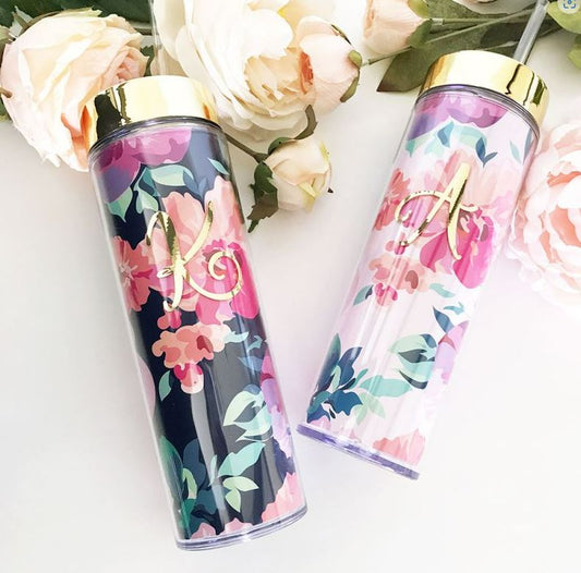 Personalized Monogram Floral Tumbler - Bride and Jewel