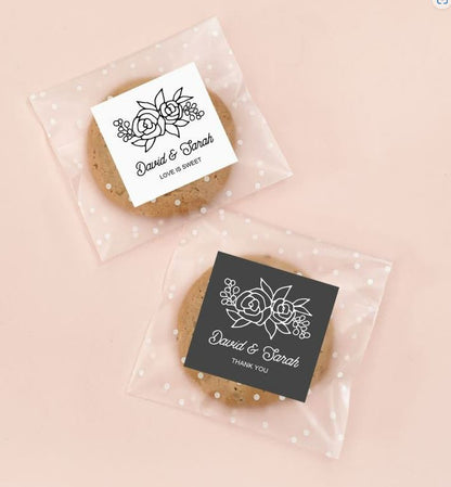 Personalized Floral Silhouette Clear Polka Dot Favor Cookie Bags (set of 25) - Bride and Jewel
