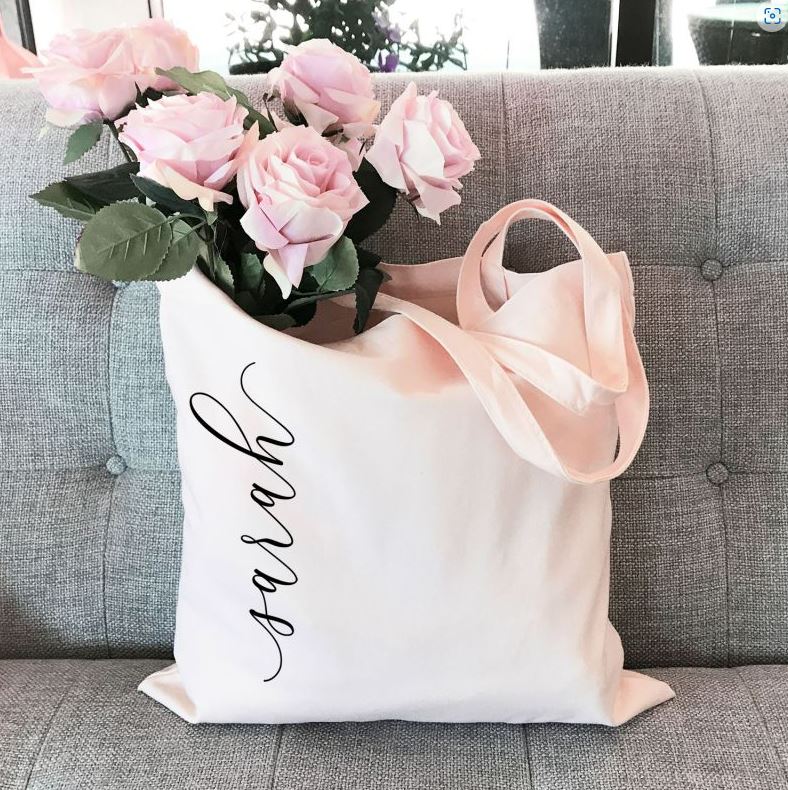 Personalized Vertical Text Tote Bags - Bride and Jewel