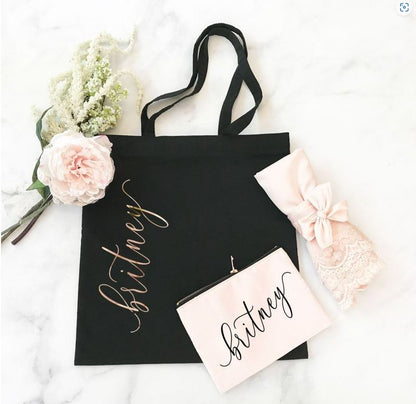 Personalized Vertical Text Tote Bags - Bride and Jewel