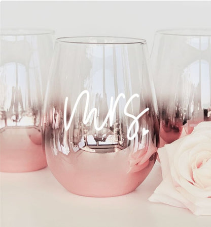 Mrs. Stemless Glass Rose Gold - Bride and Jewel
