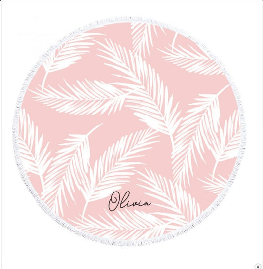 Personalized Tropical Pink Round Towel - Bride and Jewel
