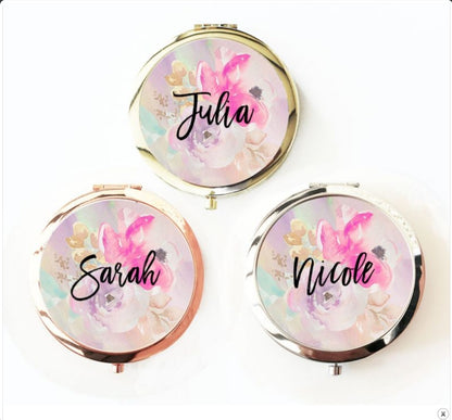 Personalized Floral Mirror Compacts - Bride and Jewel