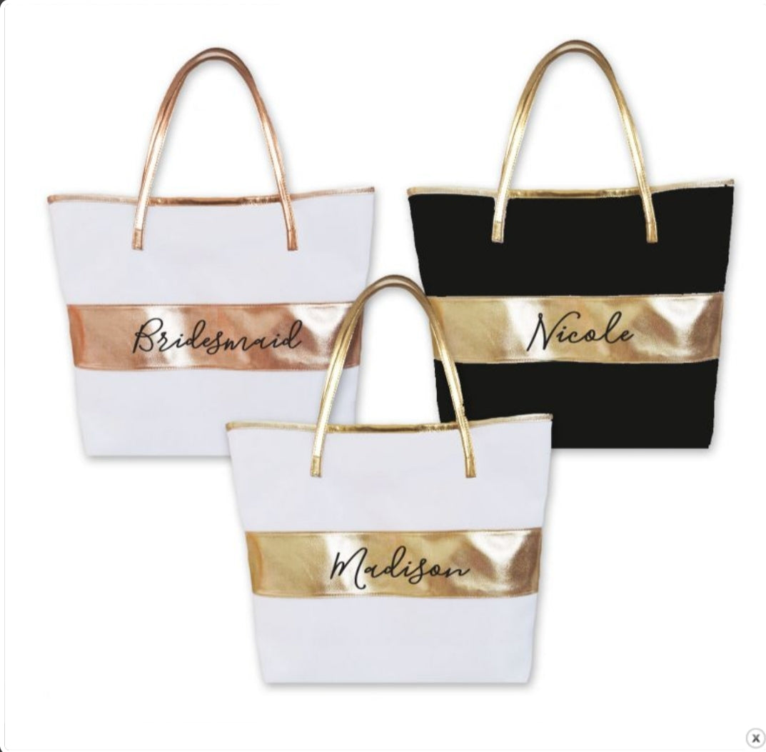 Personalized Striped Tote - Bride and Jewel