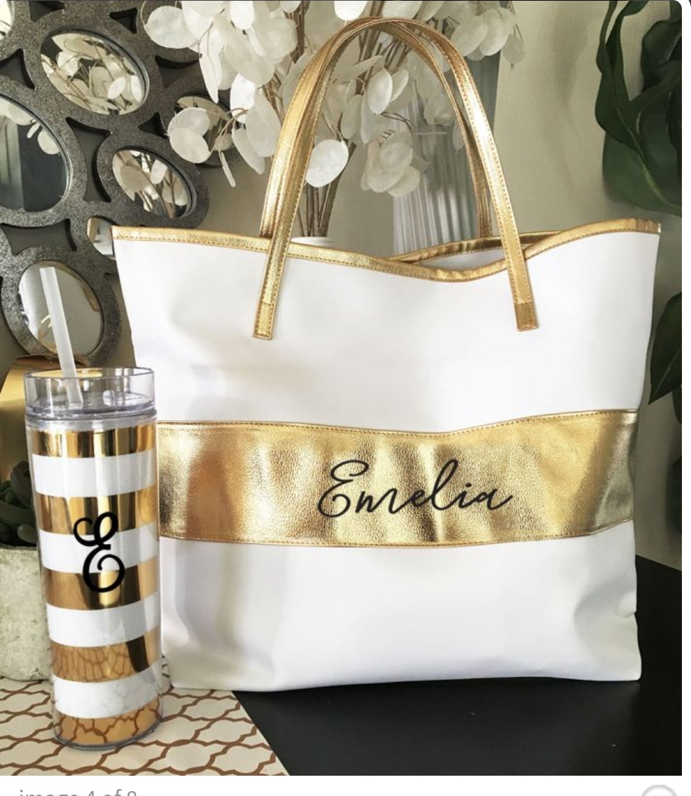 Personalized Striped Tote - Bride and Jewel