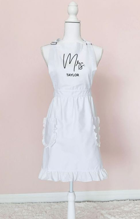 Personalized Ruffled Apron - Bride and Jewel