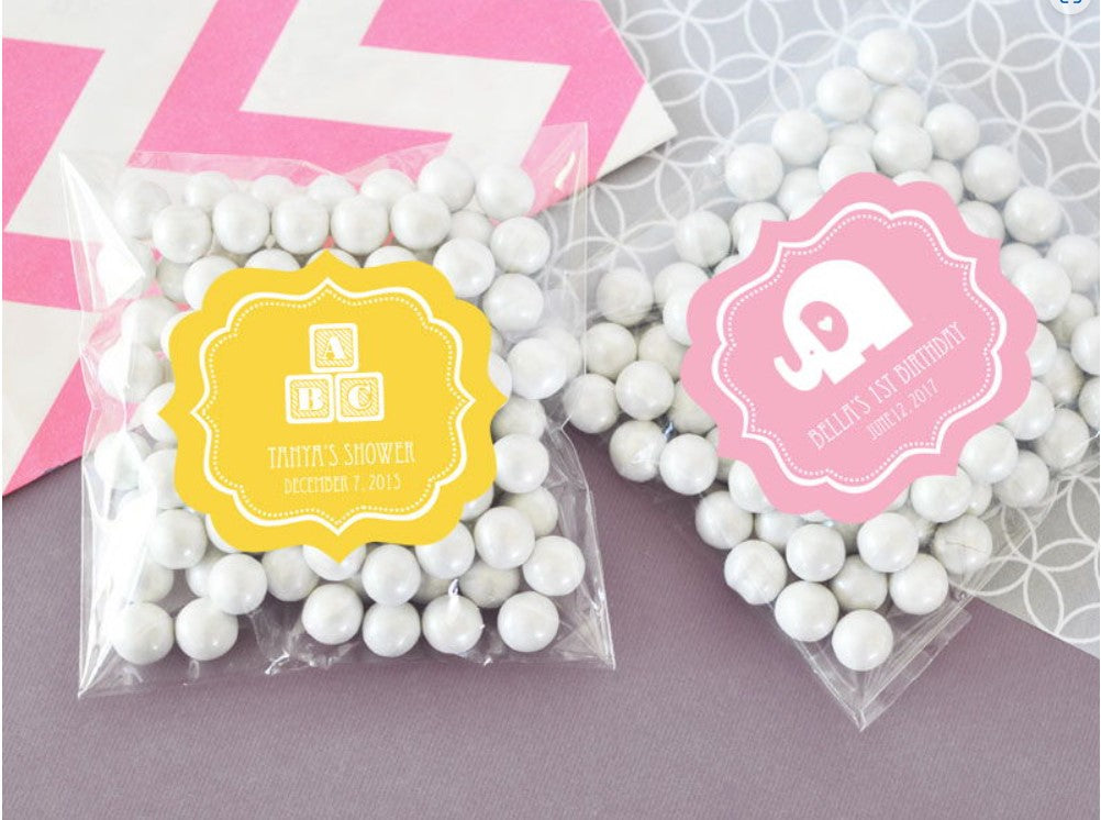 Personalized MOD Baby Shower Silhouette Clear Candy Bags (Set of 24) - Bride and Jewel