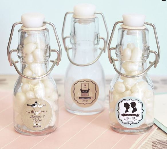 Vintage Wedding Personalized Mini Glass Bottles - Bride and Jewel
