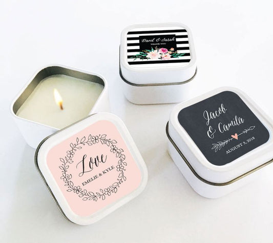 Personalized Floral Garden Square Candle Favor Tins - Bride and Jewel