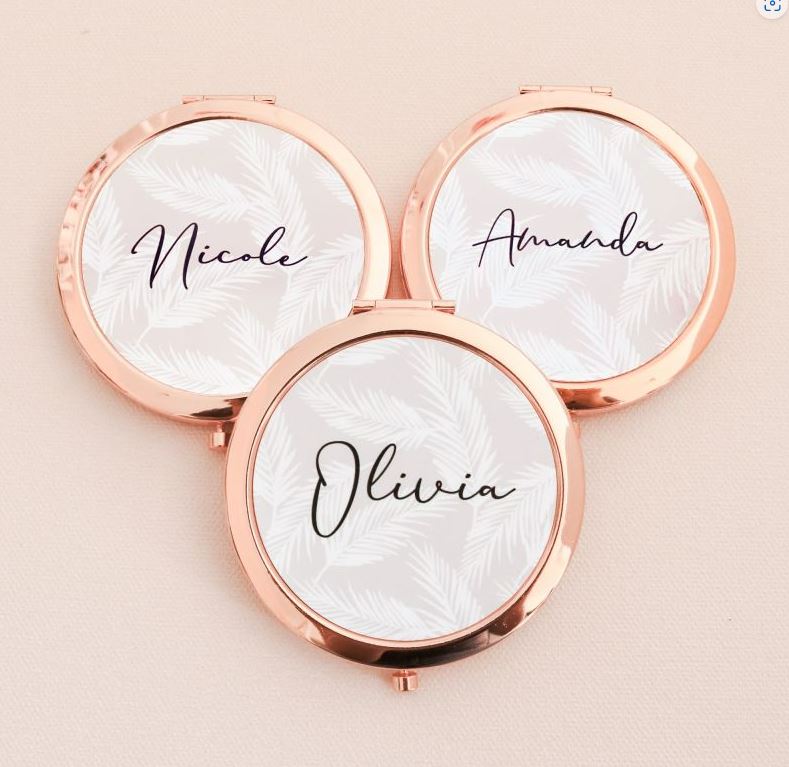 Personalized Palm Print Mirror Compacts - Bride and Jewel
