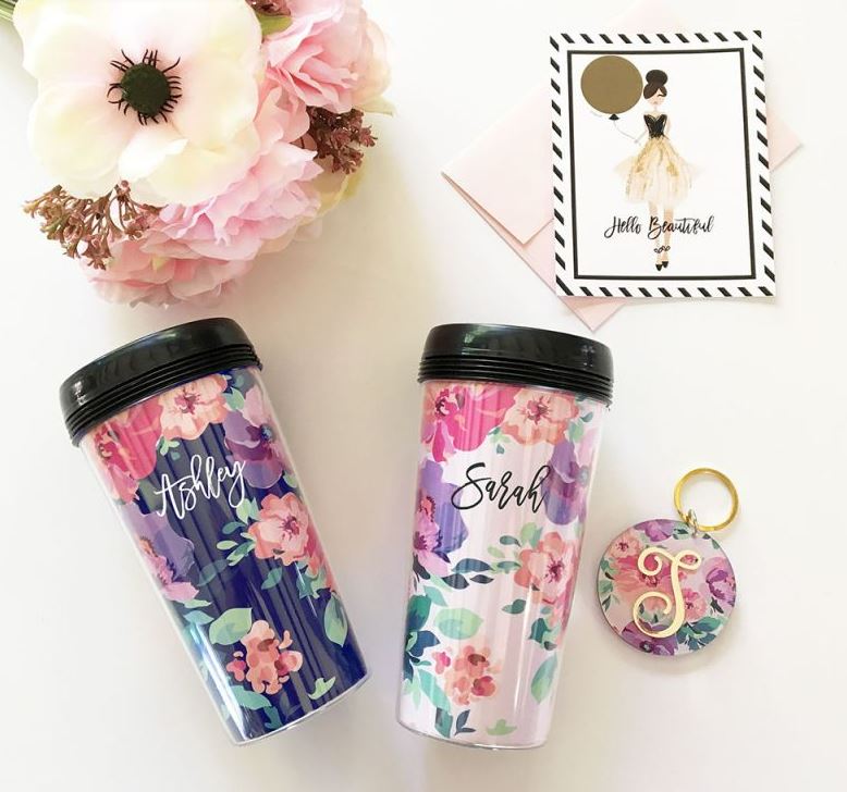 Personalized Floral Coffee Tumblers - Bride and Jewel