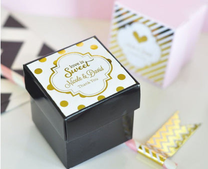 Personalized Metallic Foil 2" Square Favor Labels & Tags - Wedding - Bride and Jewel