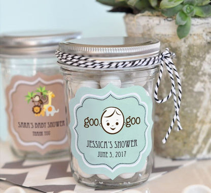Personalized Baby Shower Mini Mason Jars - Bride and Jewel
