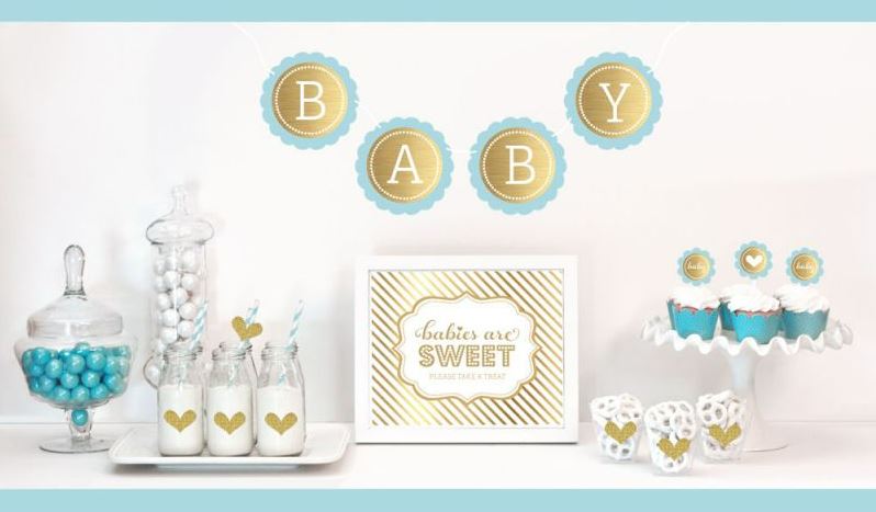 Gold & Glitter Baby Shower Decor Kit - Bride and Jewel