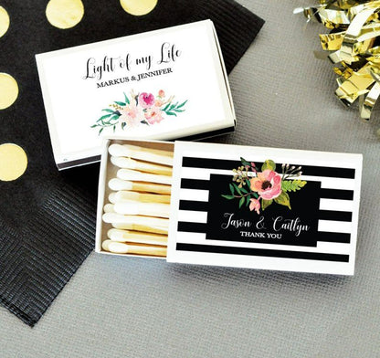 Personalized Floral Garden Match Boxes (set of 50) - Bride and Jewel