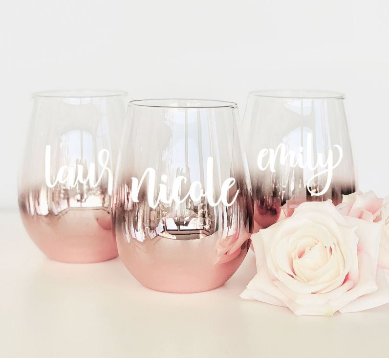 Personalized Stemless Glass - Rose Gold - Bride and Jewel