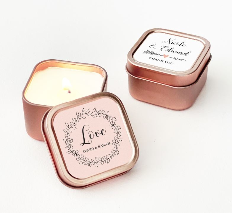 Floral Candle Tin Favors - Rose Gold - Bride and Jewel