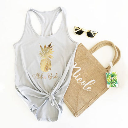 Personalized Bridesmaid Tropical Tank Tops - Bride and Jewel