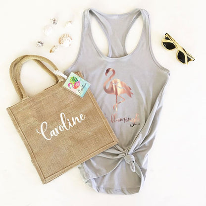 Personalized Bridesmaid Tropical Tank Tops - Bride and Jewel