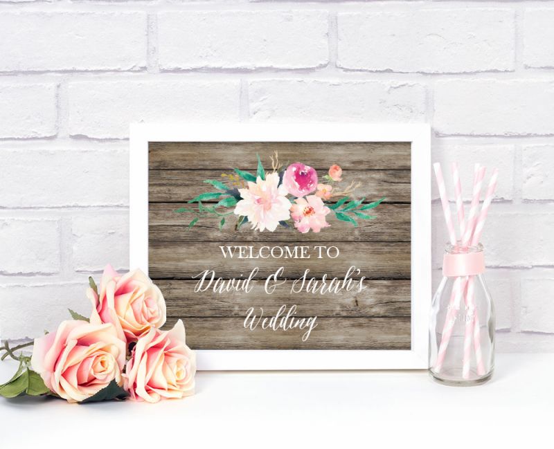 Floral Garden Custom Text Wedding Sign - Bride and Jewel