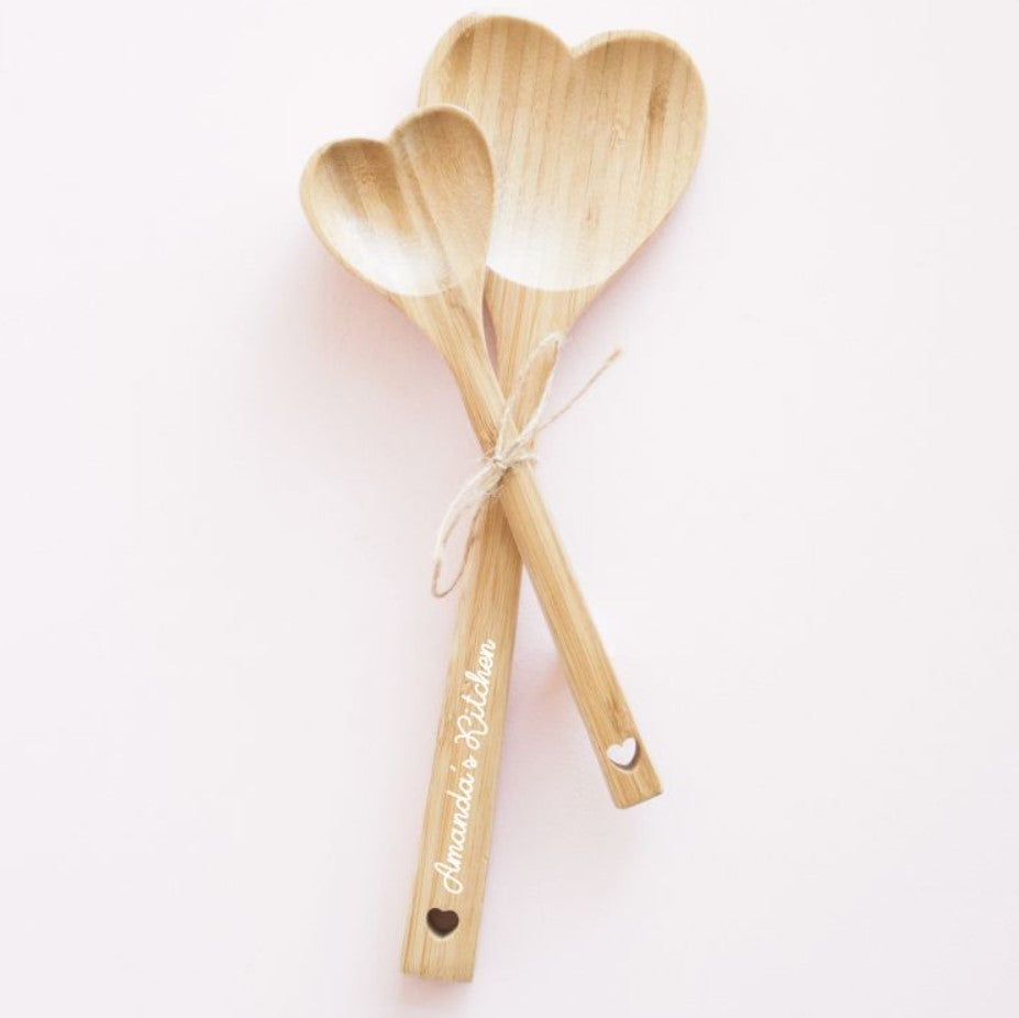 Personalized Wooden Heart Spoons (set of 2) - Bride and Jewel