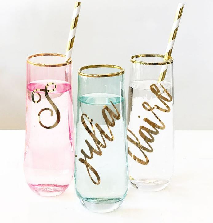 Personalized Script Stemless Glasses - Bride and Jewel