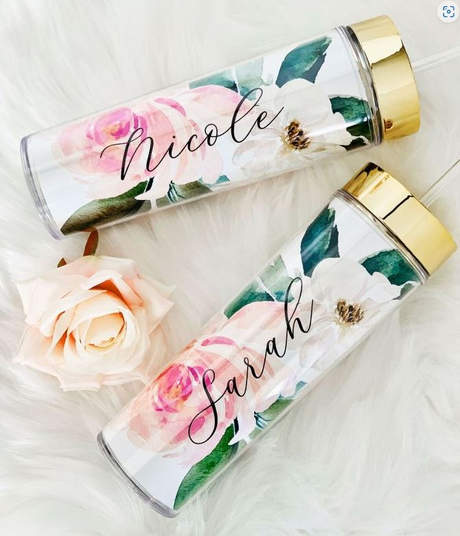 Personalized Spring Rose Tall Tumbler - Bride and Jewel